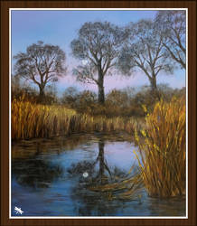 Acrylics: Twilight pond