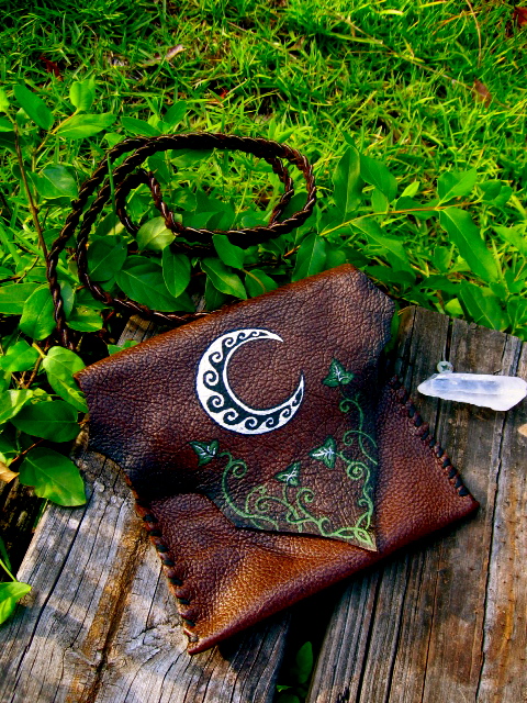 Crescent Moon and Ivy Leather Bag