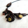 Flowers Amber and wood carved necklace