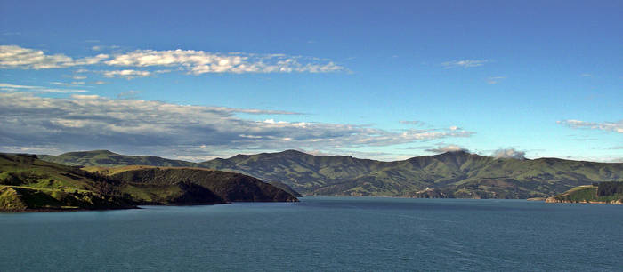 The bay around Akaroa, New Zealand