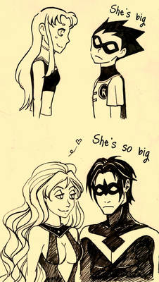 Starfire's bigger than Robin