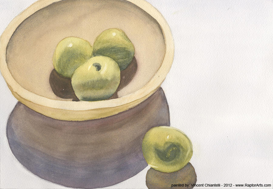 Watercolor Painting Apples in bowl