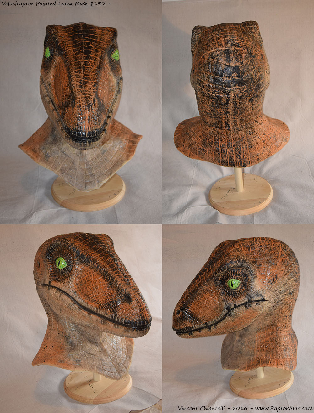 Aster Raptor Mask Painted Raptor Latex Mask - Jurassic Park quality by RaptorArts on ...