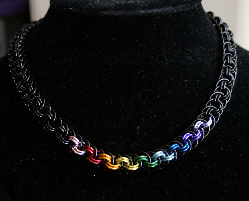 Black and Centered Rainbow Viper Basket Necklace -