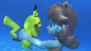 Daisy and Pikachu underwater