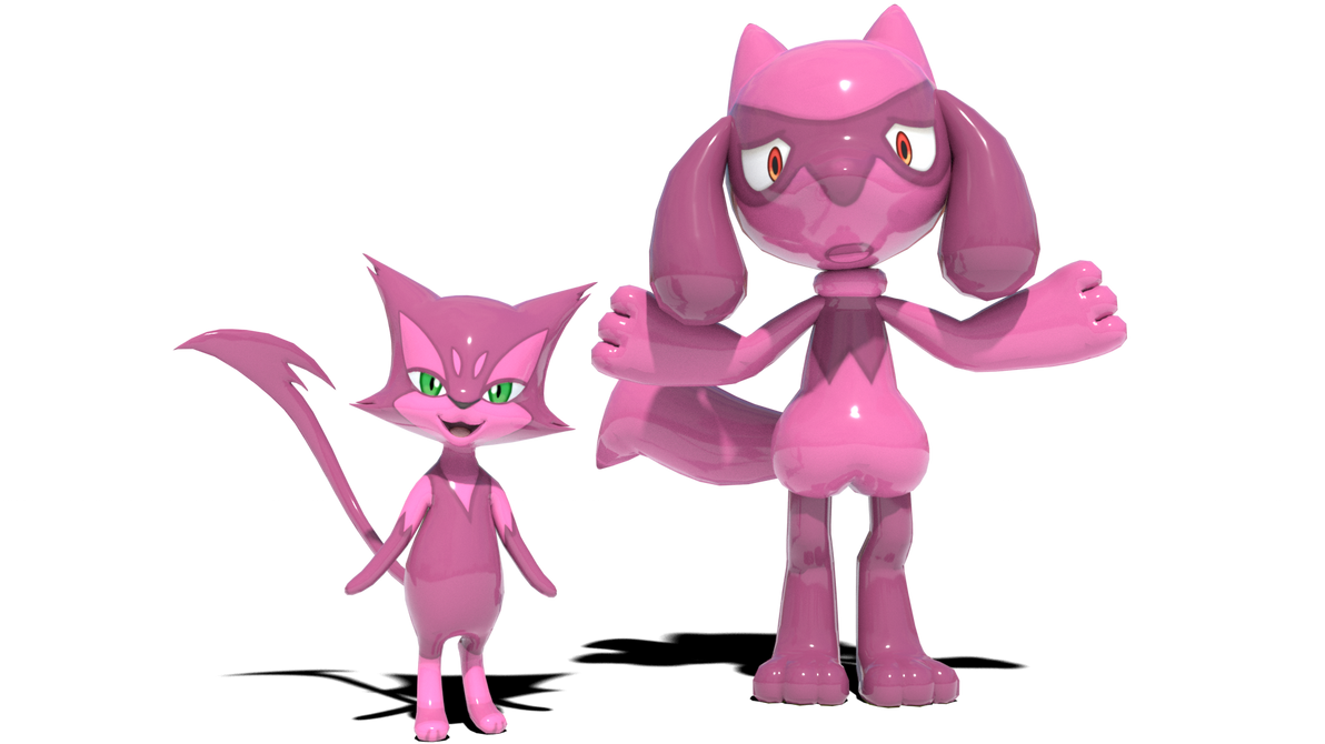 Purrloin and Riolu covered in pink by kuby64 on DeviantArt