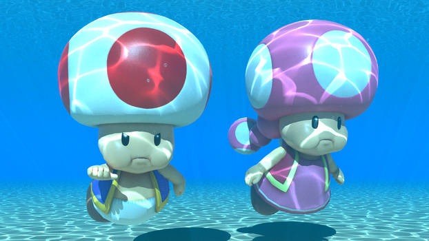 Toad and Toadette underwater