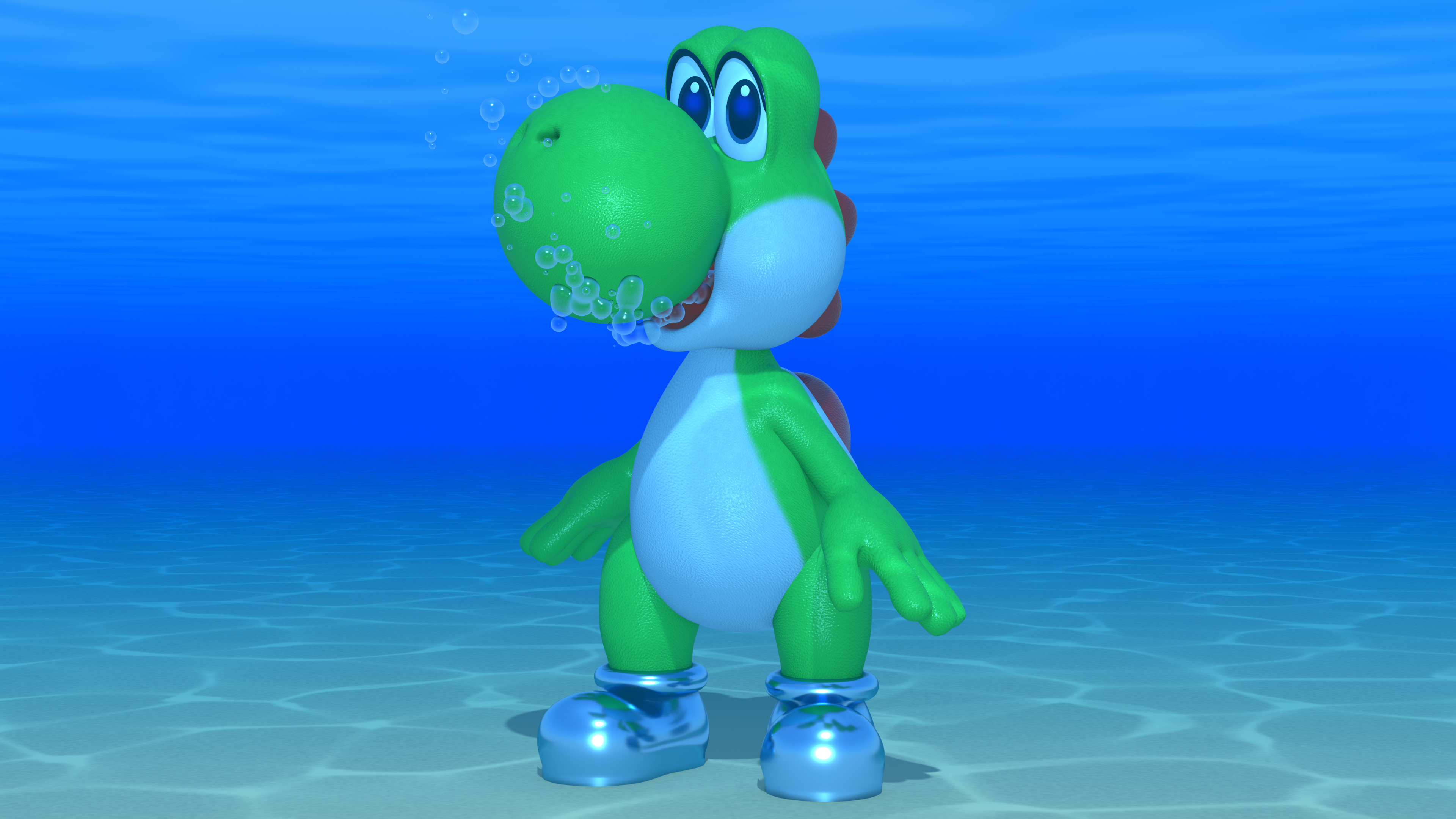 Yoshi underwater with the metal shoes 2 by kuby64 on DeviantArt