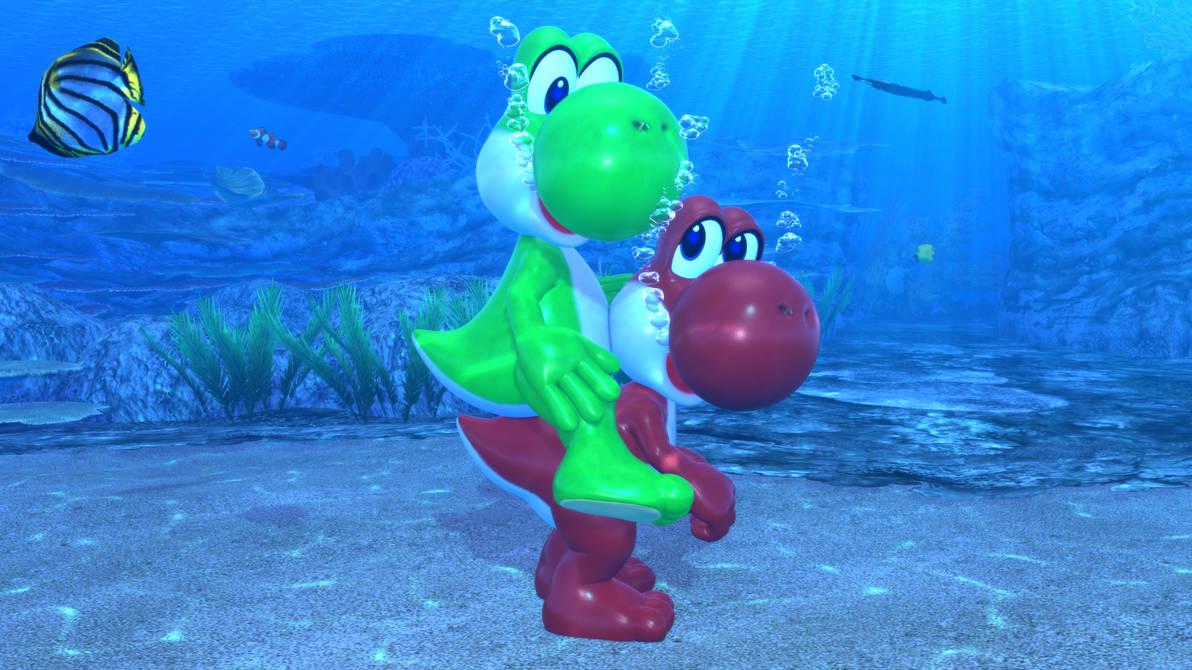 Yoshi riding a Yoshi underwater without saddles by kuby64 on DeviantArt