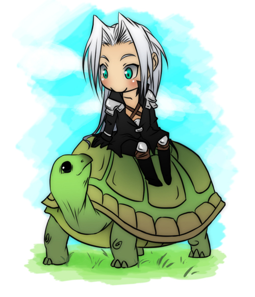 Sephiroth riding a turtle