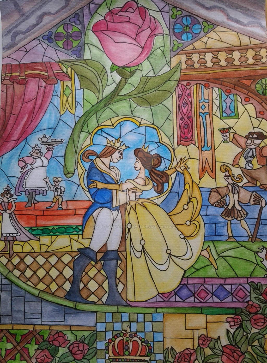 Beauty and The Beast Stained Glass Window