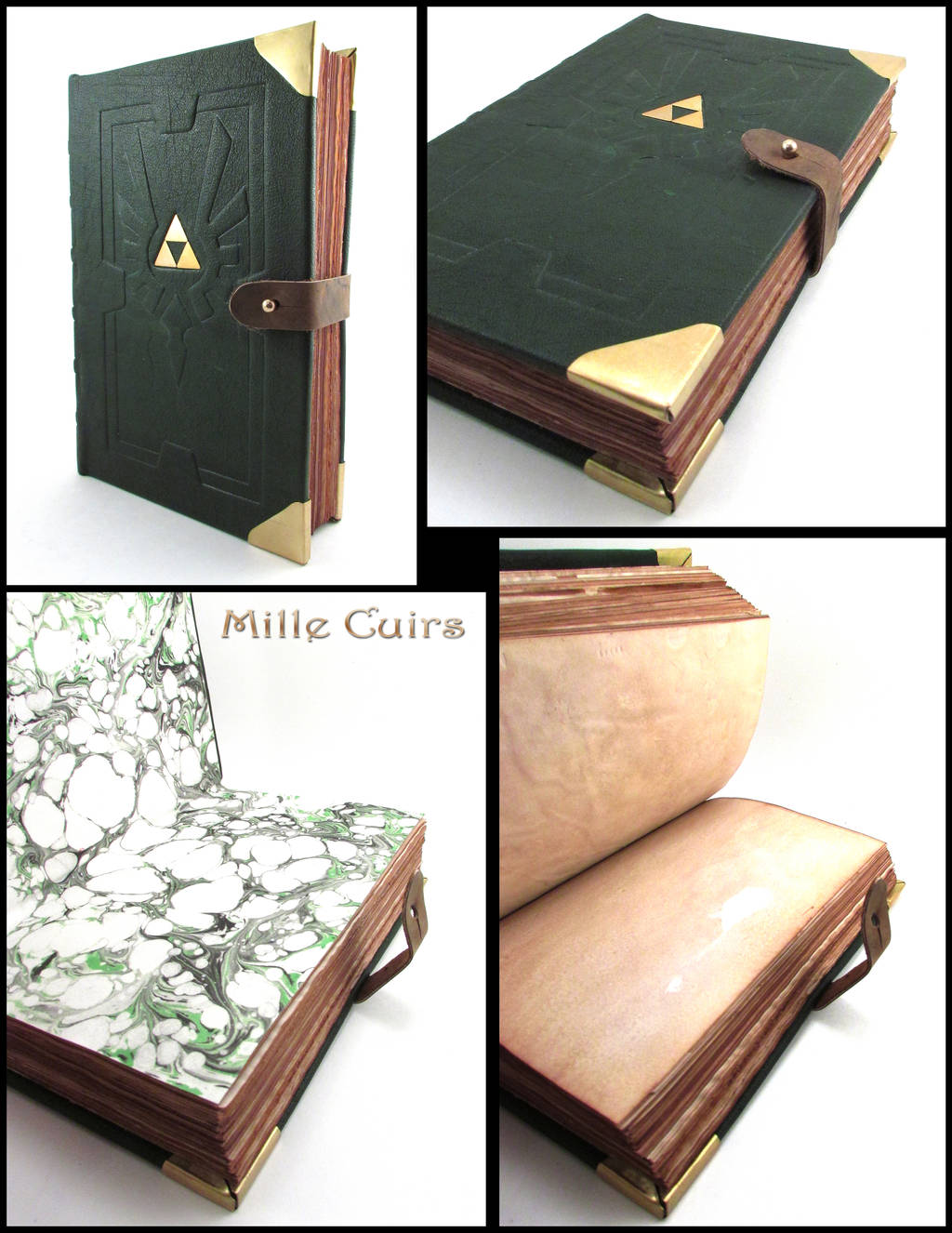 Green Hyrulean leather book by MilleCuirs
