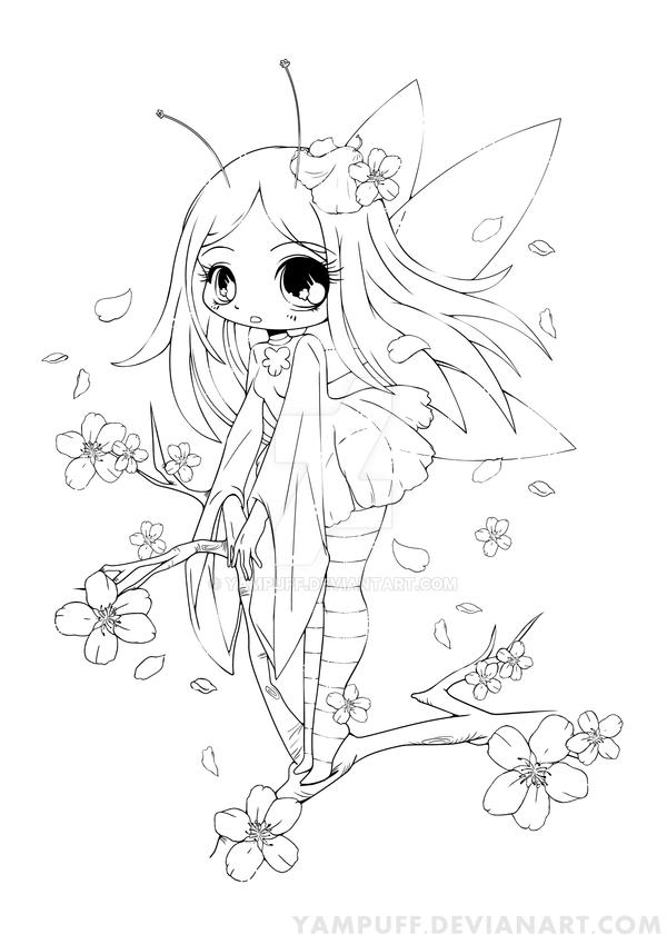 Cherry Blossom Fairy Lineart Commish