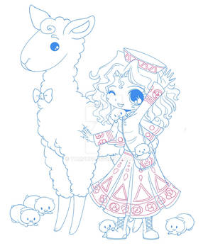 Nan with Llama and Guinea Pigs Commish WIP