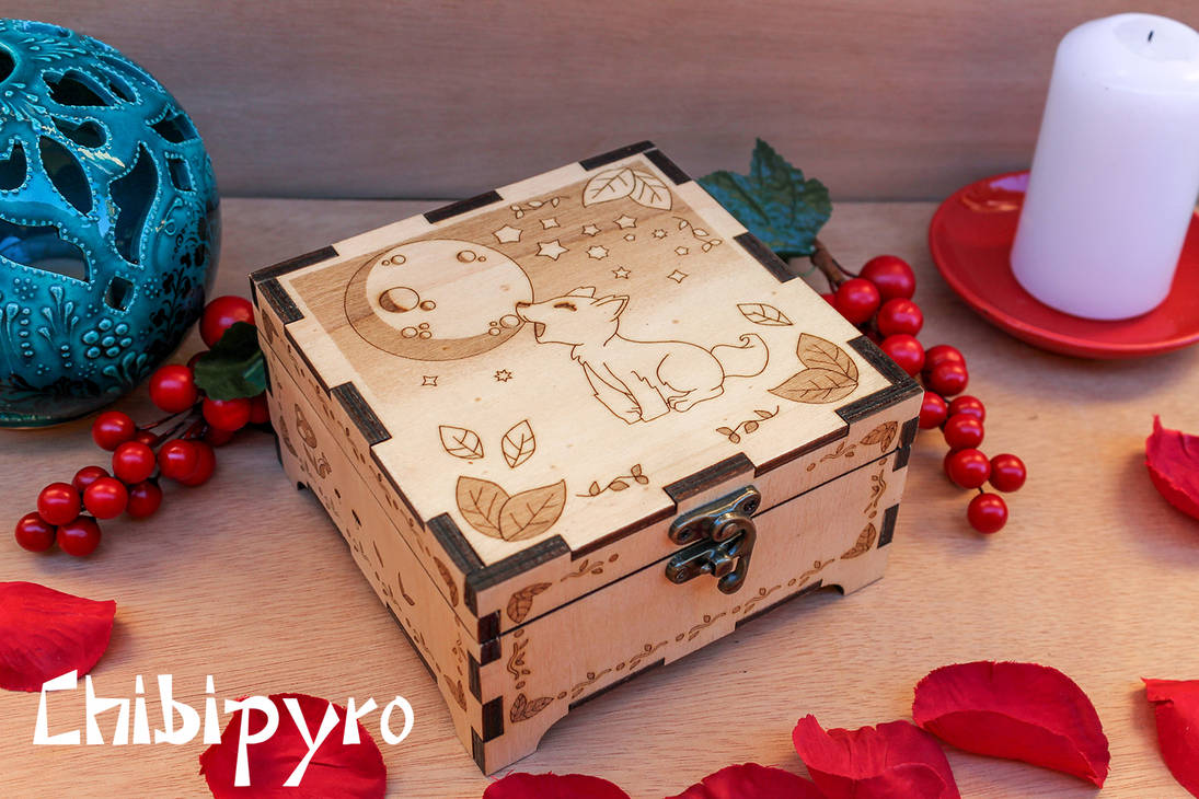 howling wolf cub engraved wooden box by ChibiPyro
