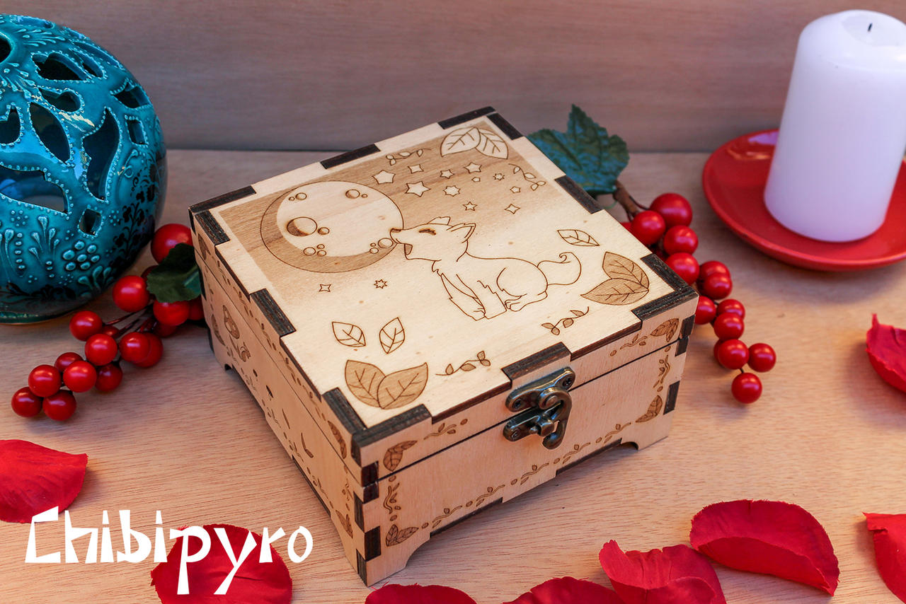 howling wolf cub engraved wooden box by ChibiPyro
