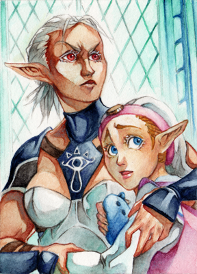 ACEO #85 OoT - Impa and Zelda by RoteGruetze