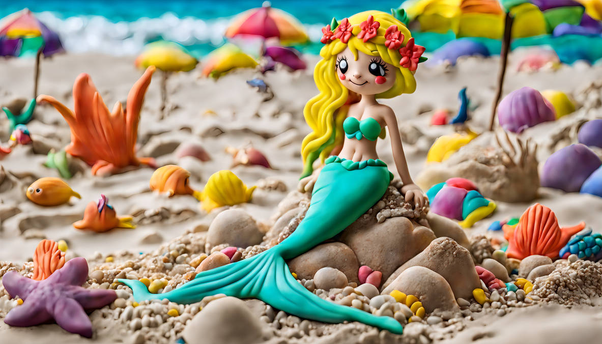 Clay-Like Mermaid at a Beach