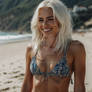 Beach girl with white hair, smiling 2