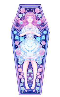 girl in coffin with flowers (commission)