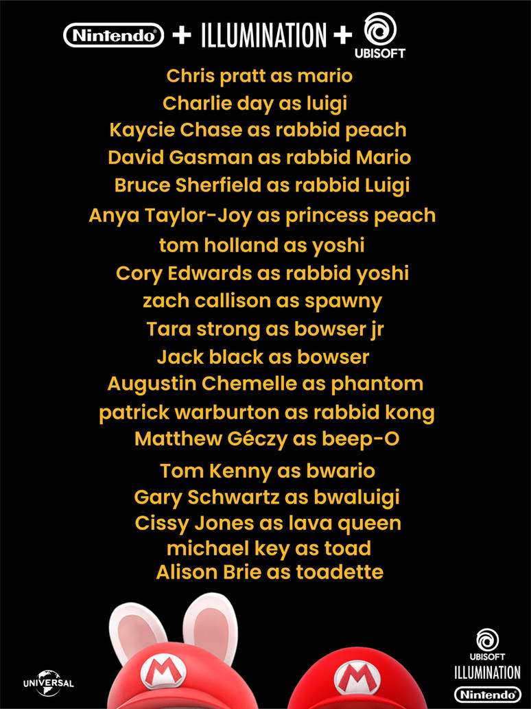 Mario + Rabbids the movie cast fan made by mrchoo111 on DeviantArt