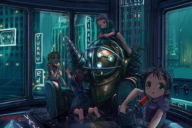 Bioshock-Lil Sisters and Daddy by kaybabe300