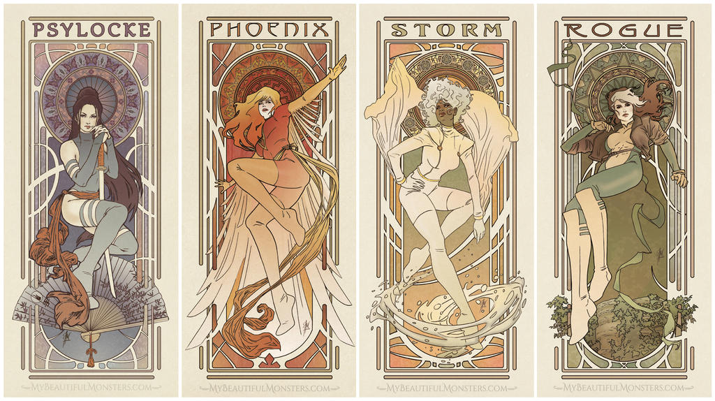 Art Nouveau Ladies of X-men by MyBeautifulMonsters