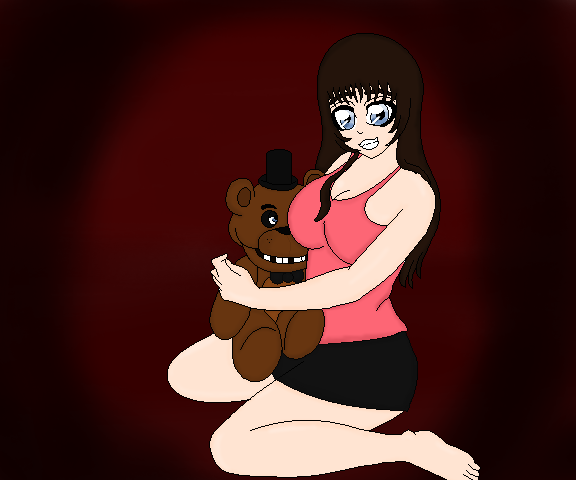 Me with a Freddy Fazbear teddy bear.