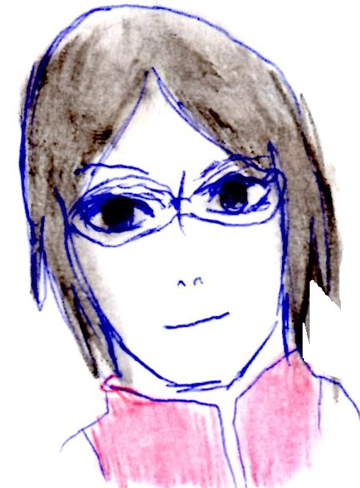 Sarada in blue and watercolour pencils