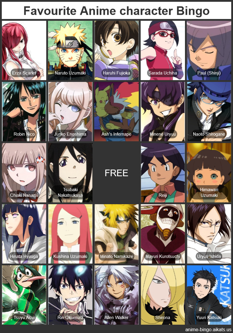 Anime character bingo by Fran48 on DeviantArt