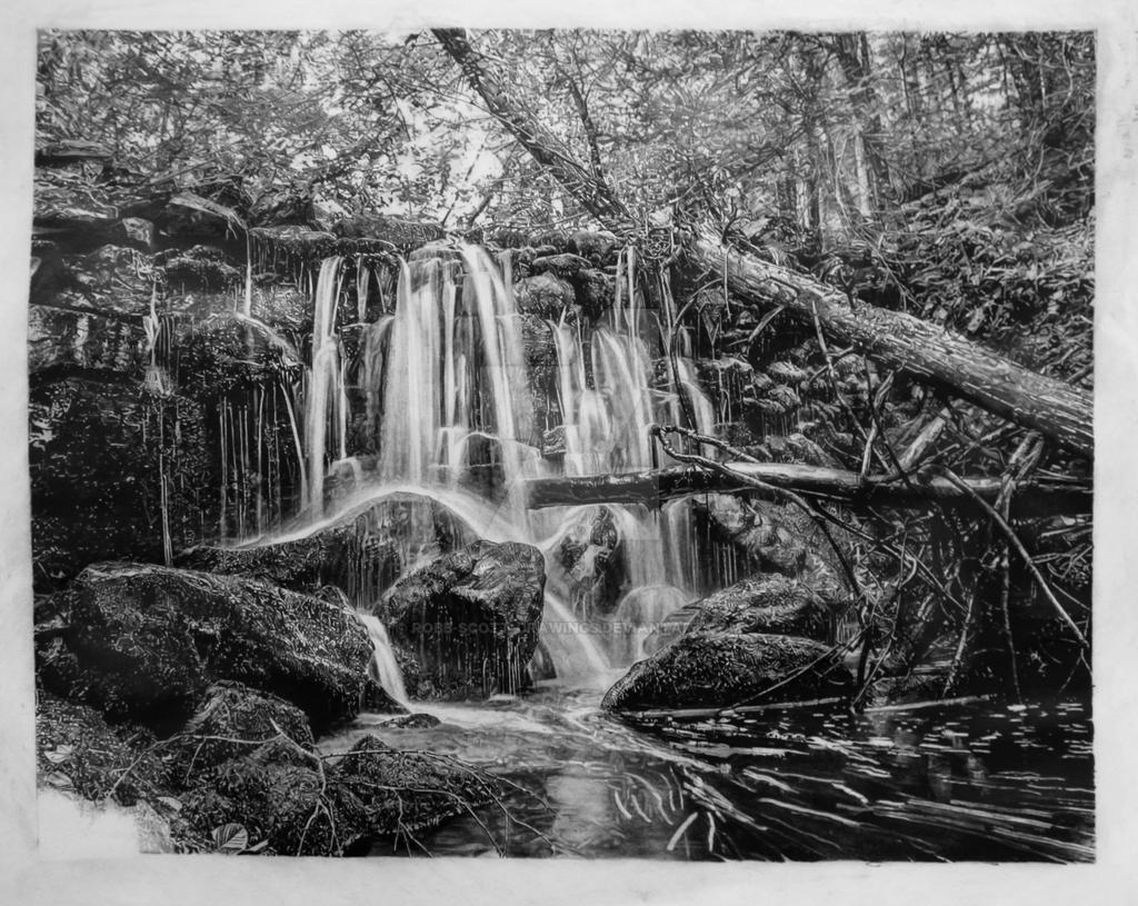 Pencil Drawing of Waterfalls. By Robb Scott by RobbScottdrawings on