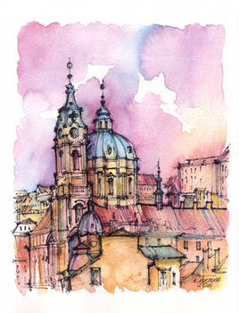 Prague watercolor illustration