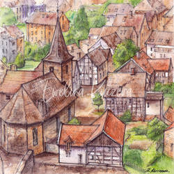 Hattingen - ink and watercolor illustration