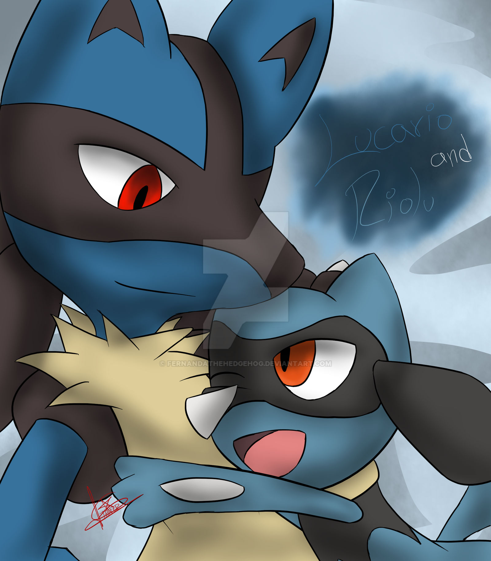 Lucario Rilou Lucario and Riolu by Fernandathehedgehog on DeviantArt