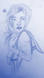 Handkerchiefed woman in the breeze sketch