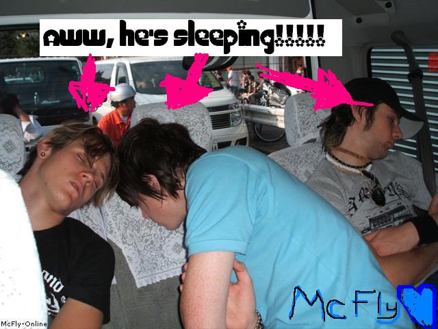 3 members of McFly sleeping