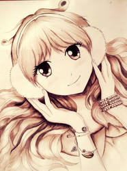 smiling anime girl with ear muffs