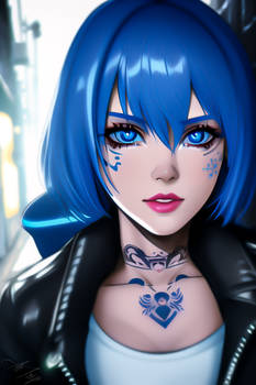 Blue Hair Cyberpunk Girl 0017