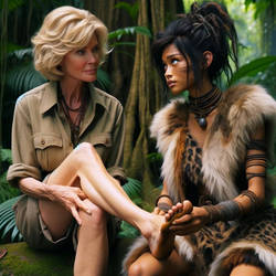 Jungle girl and explorer  foot