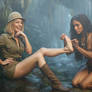 Jungle girl tickles explorers foot