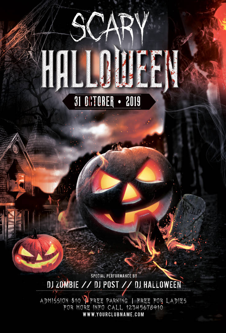Scary Halloween Party Free PSD Flyer Template by 99flyers on DeviantArt