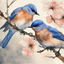 Western Bluebirds Japanese Watercolor