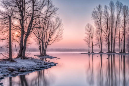 Winter Trees On A Calm Lake