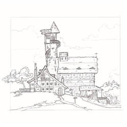 Country house with tower - sketch