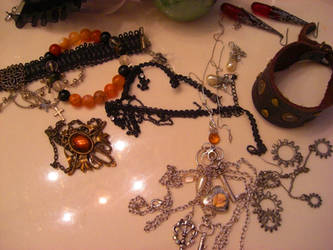 amber beads and silver keys