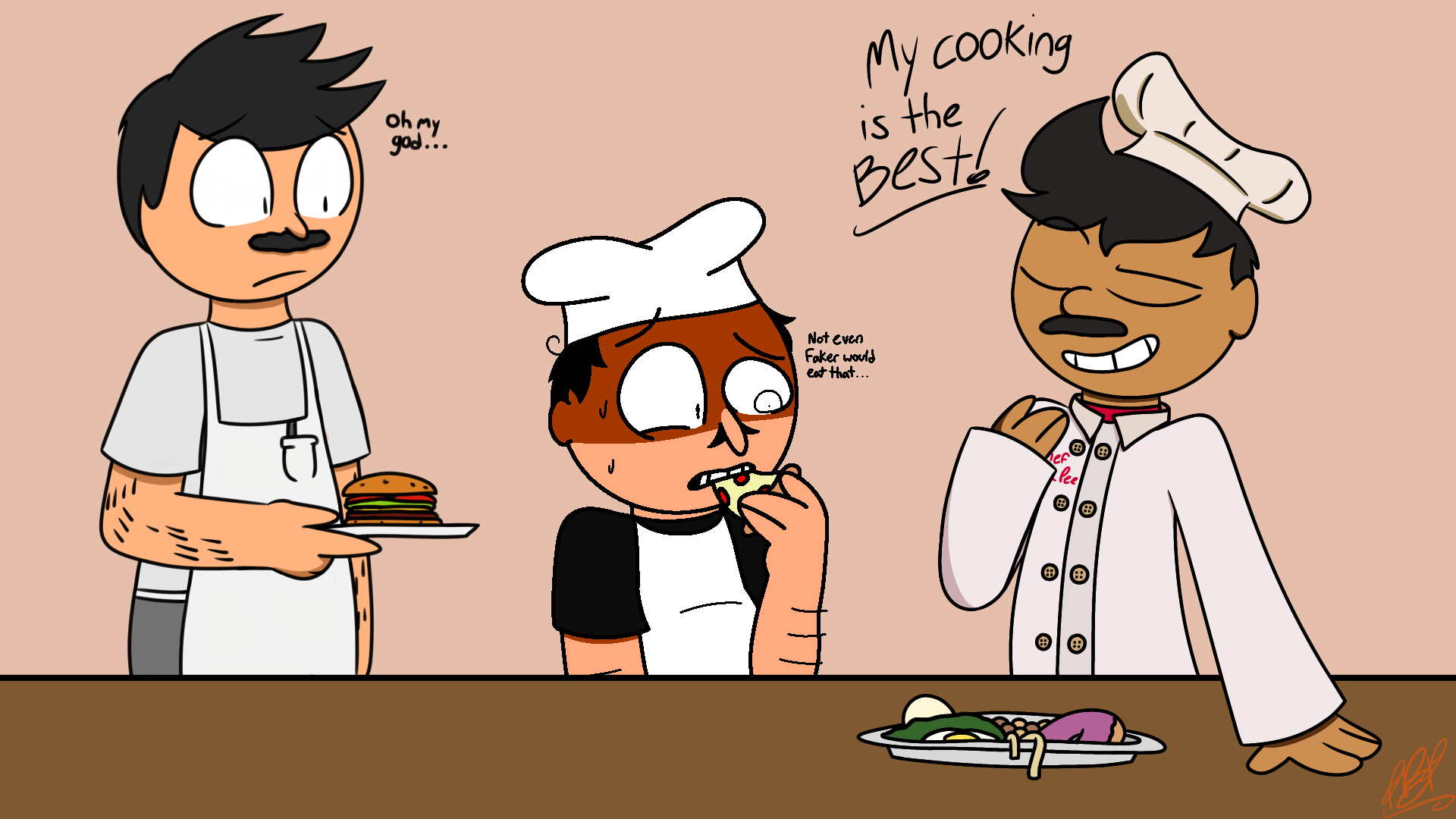Three chefs having lunch by Pinkbunnypro77 on DeviantArt