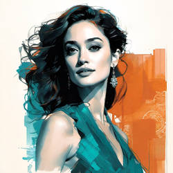 Natural Emmy Rossum in Teal, Burnt Orange 011824