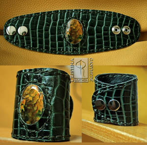 Dark Green HandMade Leather Cuff/Bracelet