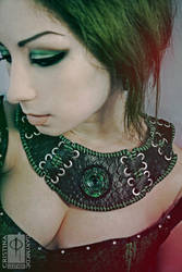 HandMade Leather Collar with Carved Malachite