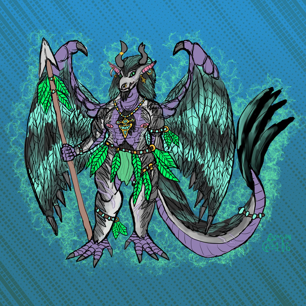 new furred dragon character sketch (loincloth) by Dragongrafx16 on